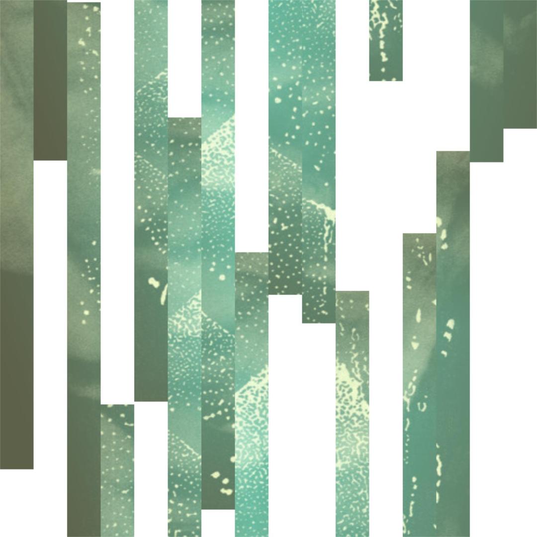 Abstract deconstruction of an artwork with vertical bands of green tones