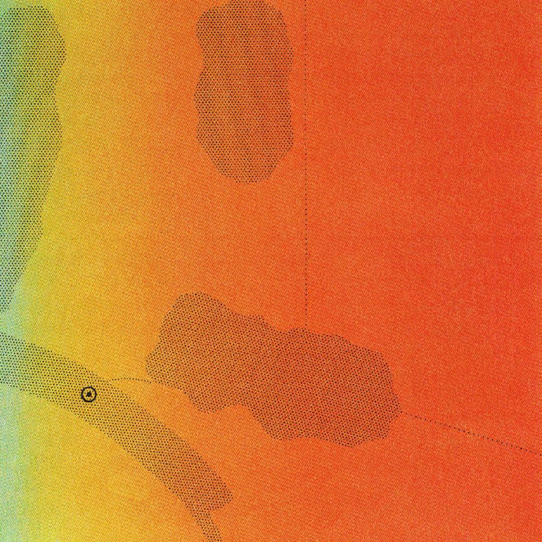 Artwork for the Un Día album by Clara de Asís: abstract illustration evoking a map with green-to-orange gradient and flash accents
