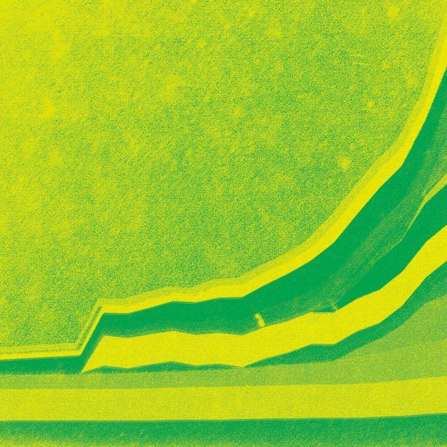 Artwork for the Acceleration album by Insub. Meta Orchestra: abstract illustration evoking acceleration with green and yellow flash colors and dynamic waveforms suggesting motion and speed
