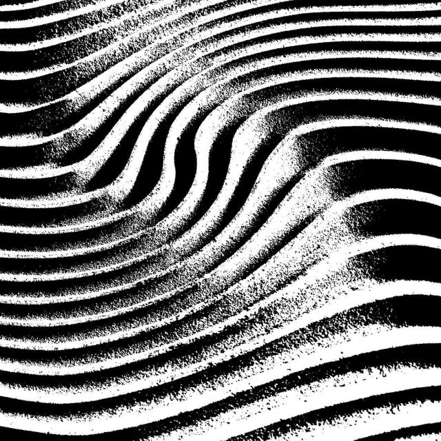 Artwork for the Frequenze Libere album by Forbidden Color: illustration of black-and-white sand waves, undulating patterns, high-contrast textures suggesting movement
