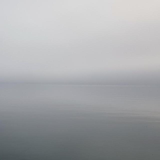 Artwork for the Lingua del Sì album by Forbidden Color: illustration of an empty grey sea, minimal horizon, subtle texture, muted tones conveying solitude