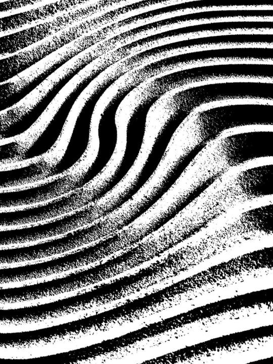 Artwork for the Frequenze Libere album: illustration showing waves on sand with a black and white palette